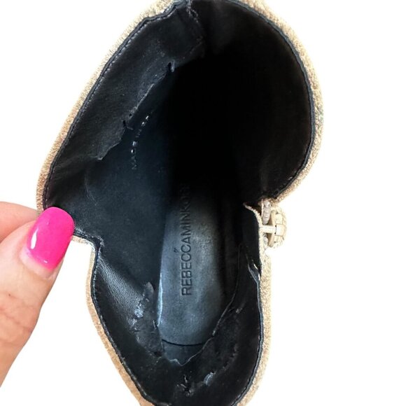 Rebecca Minkoff Tan Suede Heeled Western Ankle Boots Side Zip Boho Neutral 8.5 - Picture 9 of 11